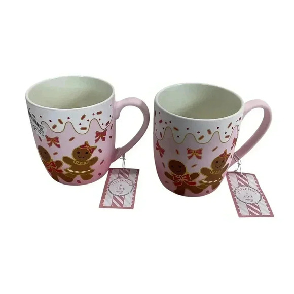 Peppermint & Pine Christmas Gingerbread Cookies Pink Gold Soft Touch Mug Cup Set - Picture 4 of 4